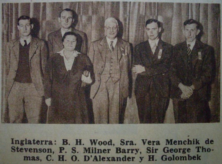 Inglaterra: Baruch Harold Wood, Vera Menchik de Stevenson, Philip Stuart Milner-Barry, George Alan Thomas, Conel Hugh O'Donel Alexander, Harry Golombek